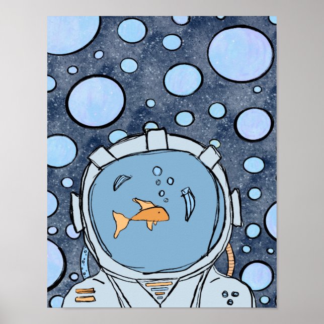 Póster Astronauta de peces extravagante en Poster espacia (Frente)
