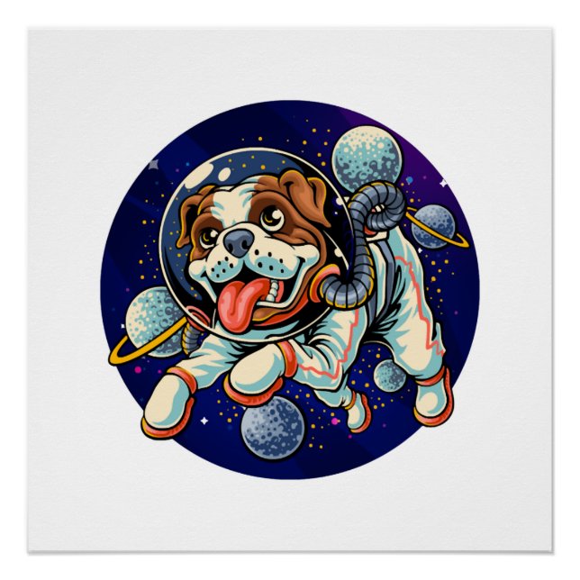 Póster Astronauta de perro, perro espacial (Anverso)