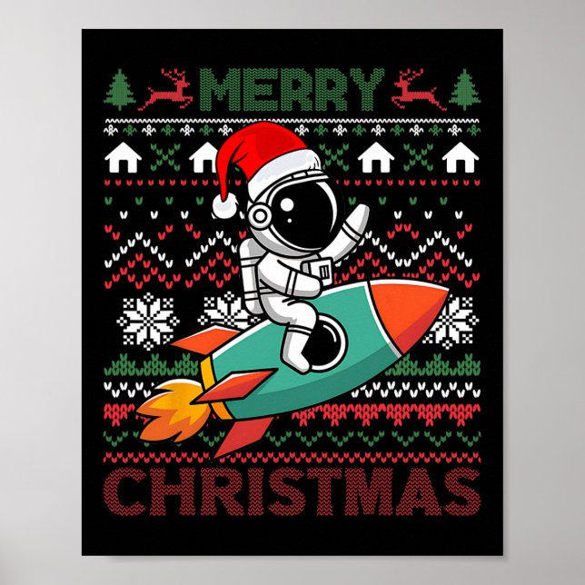 Póster Astronauta de Santa Hat Navidades Feo (Frente)