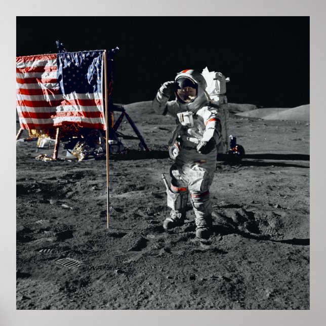Póster Astronauta del Apolo 17 saluda la bandera estadoun (Frente)