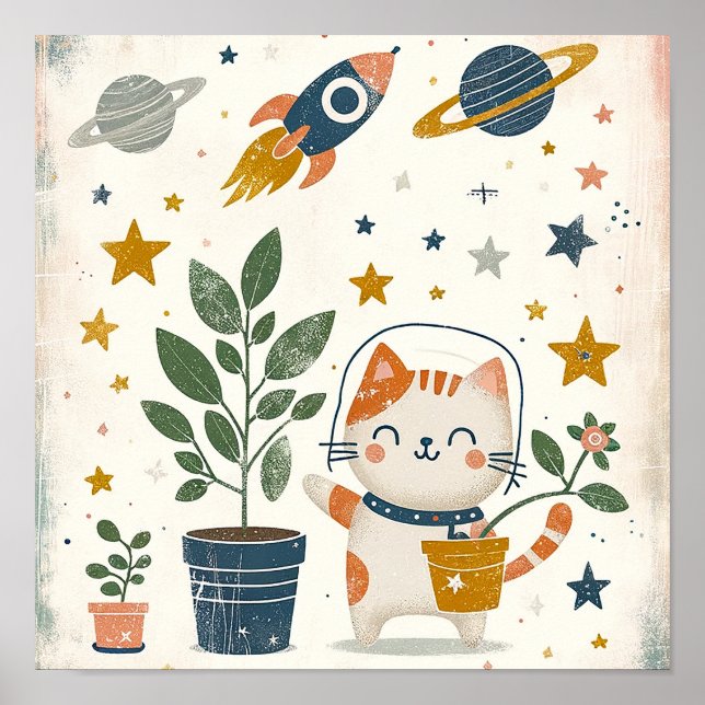 Póster Astronauta del gato de Space Explorer Niños de la  (Frente)