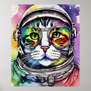 Póster Astronauta del gato del espacio arcoiris
