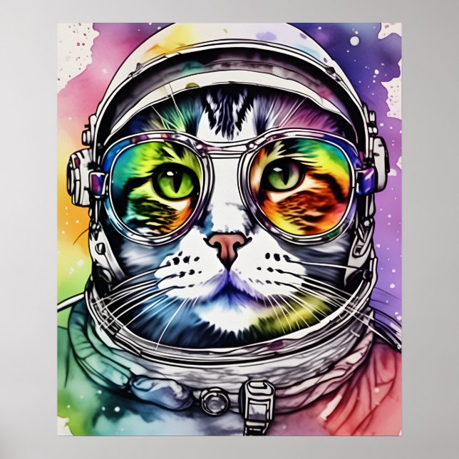 Póster Astronauta del gato del espacio arcoiris (Frente)