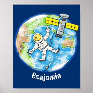Póster Astronauta divertida en el espacio y el personaliz