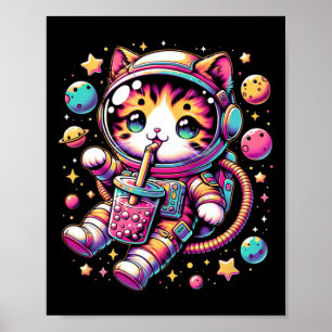 Póster Astronauta divertida Kawaii Boba Tea Cat