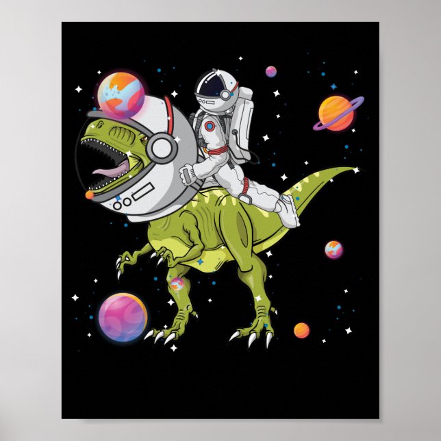 Póster Astronauta en bicicleta T-Rex Dinosaur Astro T-Rex (Frente)