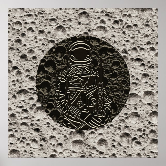 Póster Astronauta en el espacio lunar negro y gris (Frente)