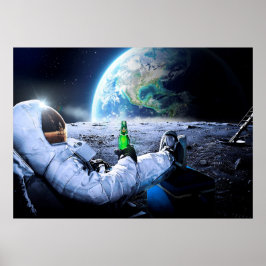 Póster Astronauta en la luna con cerveza - poster
