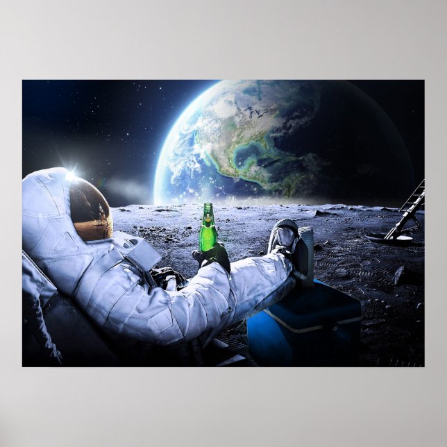 Póster Astronauta en la luna con cerveza - poster (Frente)