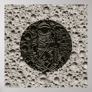 Póster Astronauta en la Luna Espacio Negro y Gris