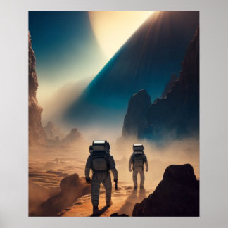 Póster astronauta en mistic planet