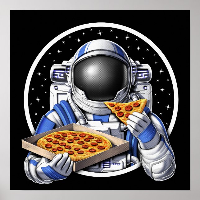 Póster Astronauta espacial comiendo pizza (Frente)