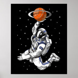 Póster Astronauta espacial jugando básquetbol