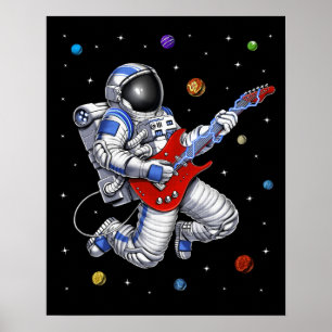 Póster Astronauta espacial tocando guitarra