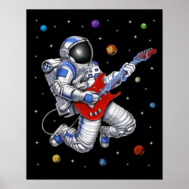 Póster Astronauta espacial tocando guitarra (Frente)