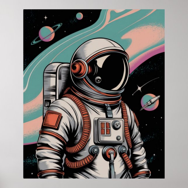 Póster Astronauta Espacial Vintage (Frente)