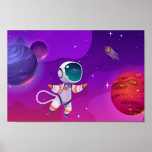 Póster astronauta explorando el sistema solar en el espac
