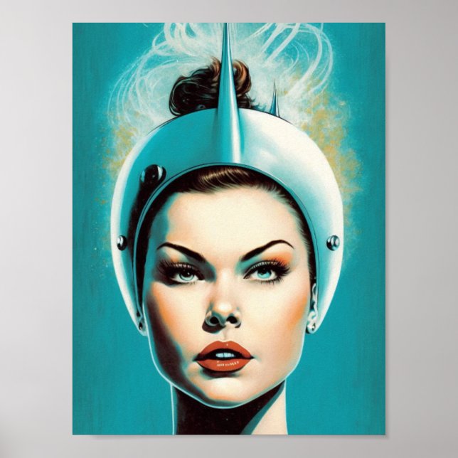 Póster Astronauta femenina de época (Frente)