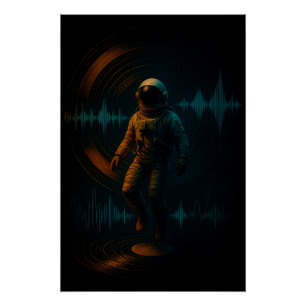 Póster Astronauta flotando en arte de sonido Glitchwave