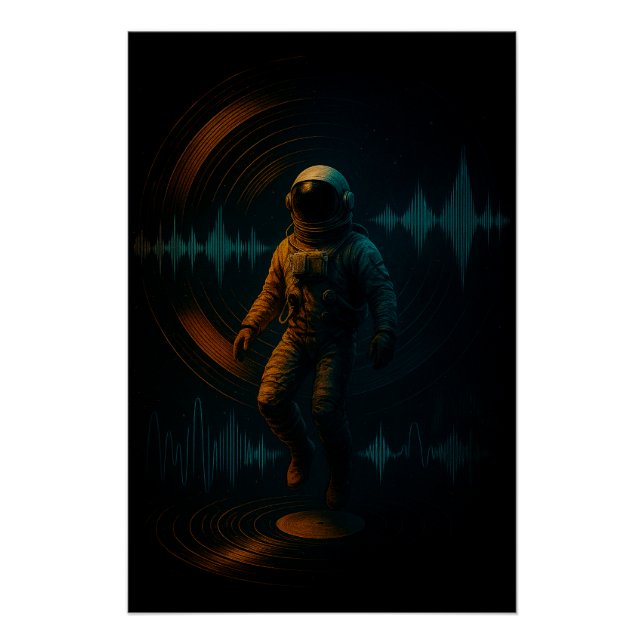 Póster Astronauta flotando en arte de sonido Glitchwave (Anverso)