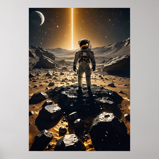 Póster Astronauta flotando sobre brillantes asteroides do (Frente)