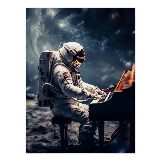 Póster Astronauta jugando al piano en la luna (Anverso)