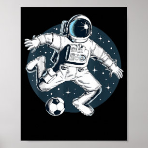 Póster Astronauta jugando fútbol en gráfico del espacio u