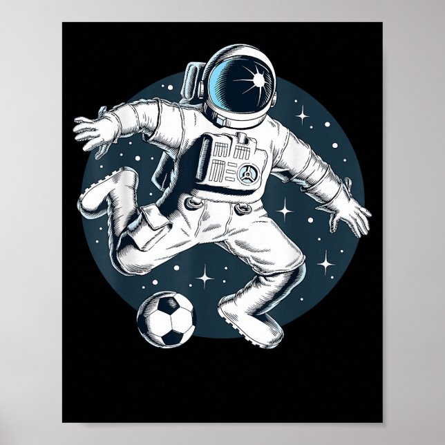 Póster Astronauta jugando fútbol en gráfico del espacio u (Frente)