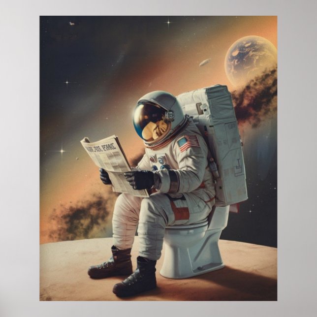 Póster Astronauta lee el periódico (Frente)