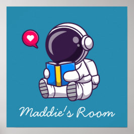 Póster Astronauta leyendo libro linda habitación para niñ
