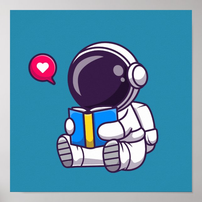 Póster Astronauta leyendo libros niños lindos (Frente)