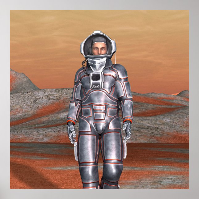 Póster Astronauta Marte - Explorador Espacial en Planeta  (Frente)