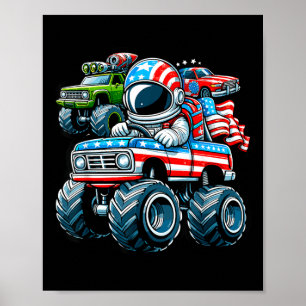 Póster Astronauta Montando Camión Monstruo 4 De Julio