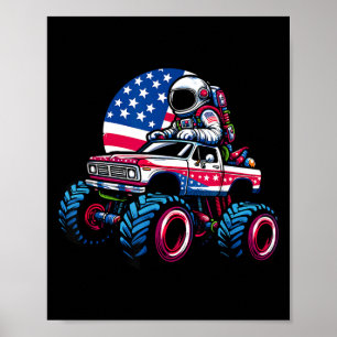 Póster Astronauta montando camión monstruo 4 de julio