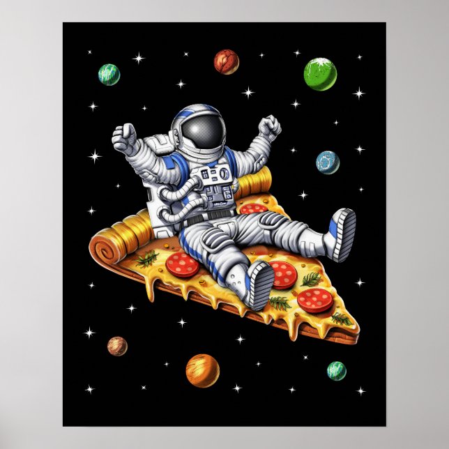 Póster Astronauta Montando Pizza Slice (Frente)