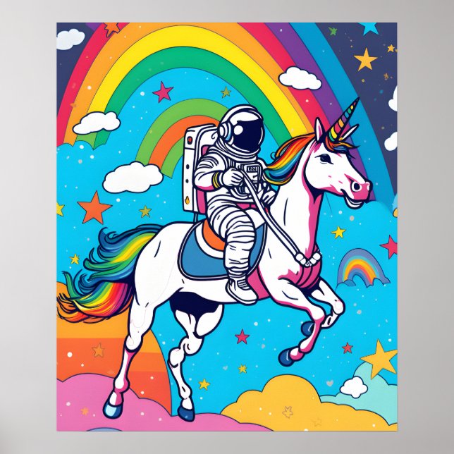 Póster Astronauta montando un unicornio en la nube en el  (Frente)
