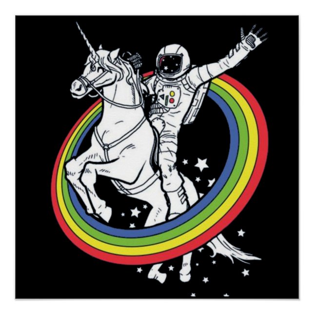 Póster Astronauta montando unicornio  (Anverso)