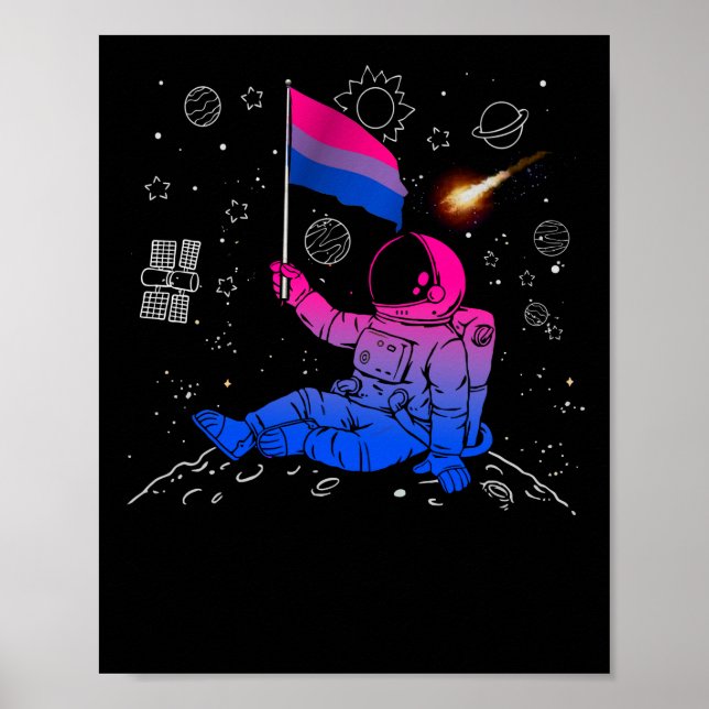 Póster Astronauta Moon Bisexual Flag Space (Frente)