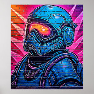 Póster Astronauta Neon Cyberpunk