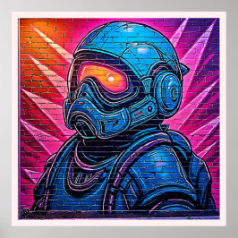 Póster Astronauta Neon Cyberpunk