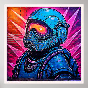 Póster Astronauta Neon Cyberpunk