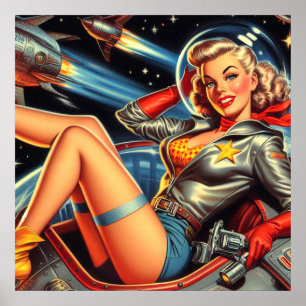Póster Astronauta Pin up