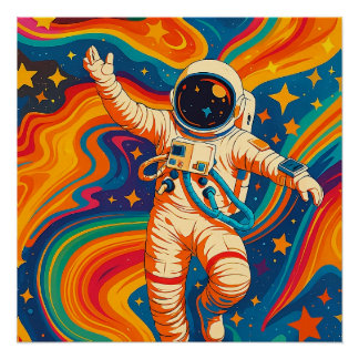 Póster Astronauta psicodélico - Ondas cósmicas Groovy