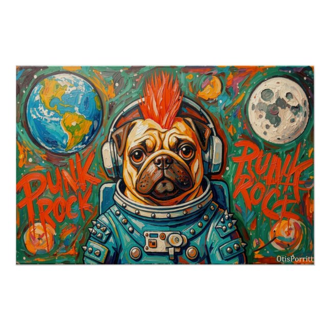 PÓSTER ASTRONAUTA PUG PUNK ROCK 4 (Anverso)
