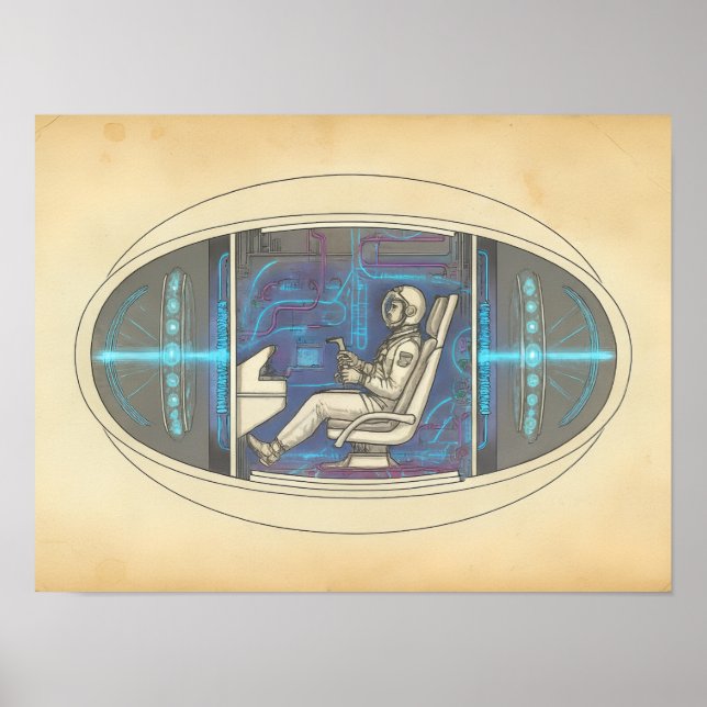 Póster Astronauta Retro en UAP Futurista (Frente)