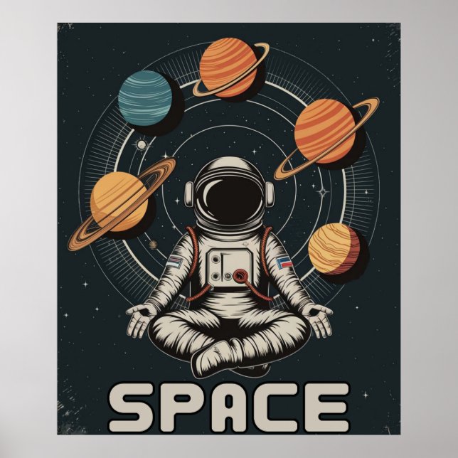 Póster Astronauta Retro Medita en el Espacio (Frente)