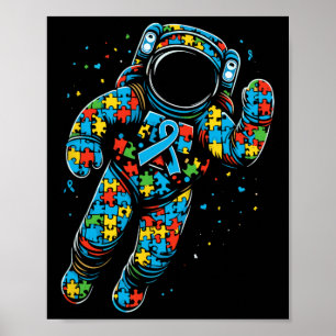 Póster Astronauta rompecabezas autismo conciencia mujeres