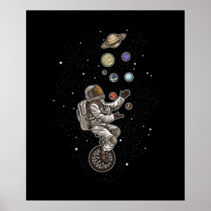 Póster Astronauta Salta Planetas En Un Spaceman De Unicyc