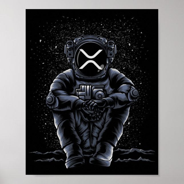 Póster Astronauta Sentado Ripple XRP Cripto A La Luna (Frente)
