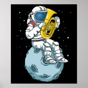 Póster Astronauta Tuba Jugador Música Regalo Niños Banda 
